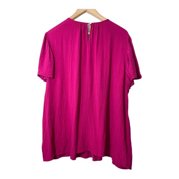 Knox Rose Eyelet Ladder Stitch Top Blouse Magenta Pink Flutter Short Sleeve XL - Picture 3 of 5